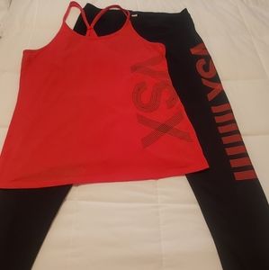 Red and black matching workout set
